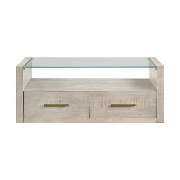Steve Silver Garland Modern Coffee Table with Two Drawers and Casters, Washed Parchment