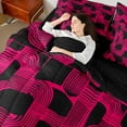 thumbnail image 4 of Feelyou Chic Fashion Stripes Bedding Comforter Set 7 Pieces, Neutral Minimalism Black Pink Full Bedding Set, Teens Kids Boys Girls Reversible Fitted Sheet Flat Sheet, Lightweight Room Decor, 4 of 7