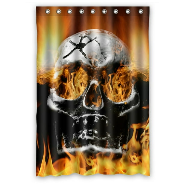 flaming skeleton shower curtain