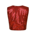 thumbnail image 4 of inlzdz Womens Sparkly Sequins Sleeveless Button Up Vest Pointed Hem Waistcoat Red S, 4 of 7