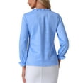 thumbnail image 3 of INSPIRE CHIC Women's Ruffle Neck Bubble Sleeve Elastic Cuff Button Office Blouse XS Light Blue, 3 of 6