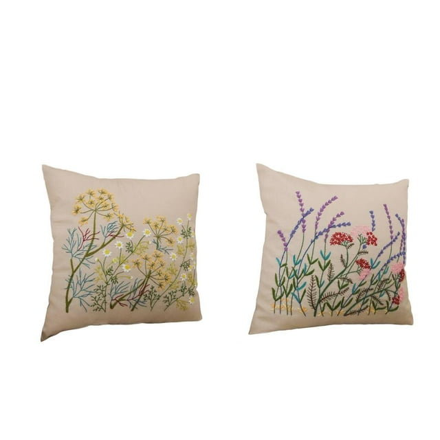 2x Flower latch and hook Kits for Kids Beginners, Ribbon Embroidery Starter Kits with Pattern for Pillow Cover, Pillowcase, 42cm 2pcs Beige
