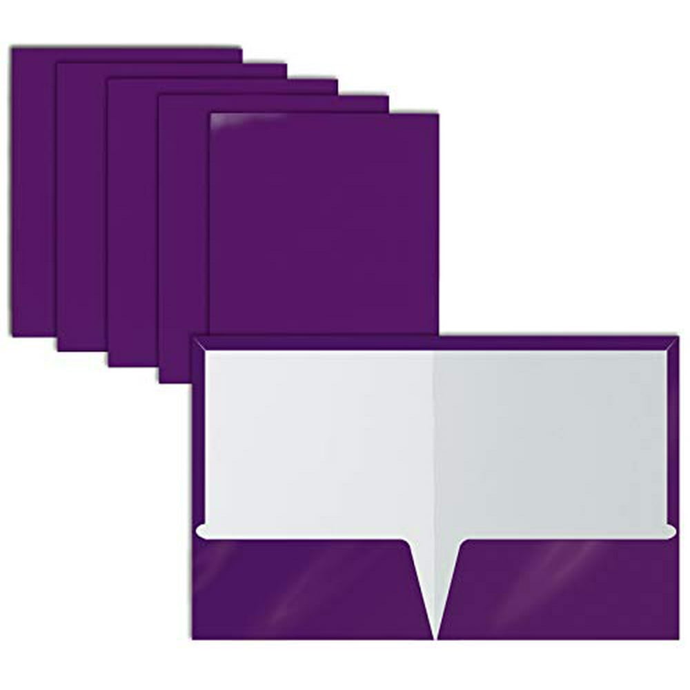 2 Pocket Glossy Laminated Purple Paper Folders, Letter Size, Purple