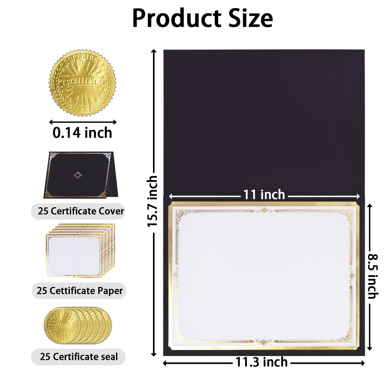 75 Pcs Certificate Paper Kit, 25 Gold foil Border Award Certificate Holders & 25 pcs 8.5x11 Inches Certificate Paper & 25 Certificate Seals Stickers for Graduation Diploma, Award Accomplishment.