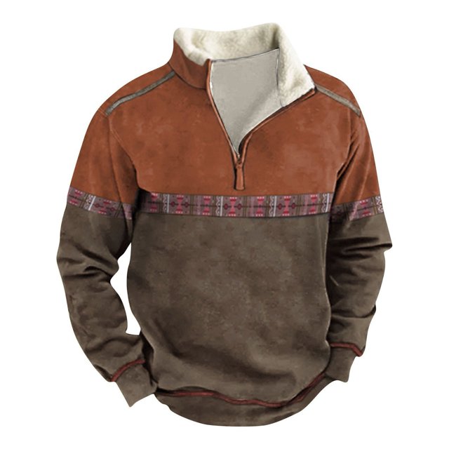 Long Sleeve Tops Men's Zip Contrast Winter Sweatshirt Outdoor Casual Sweater2XL
