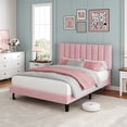 thumbnail image 1 of Velvet Upholstered Bed Frame with Adjustable Tufted Headboard, Platform Design, No Box Spring Required, Easy to Assemble, 1 of 12