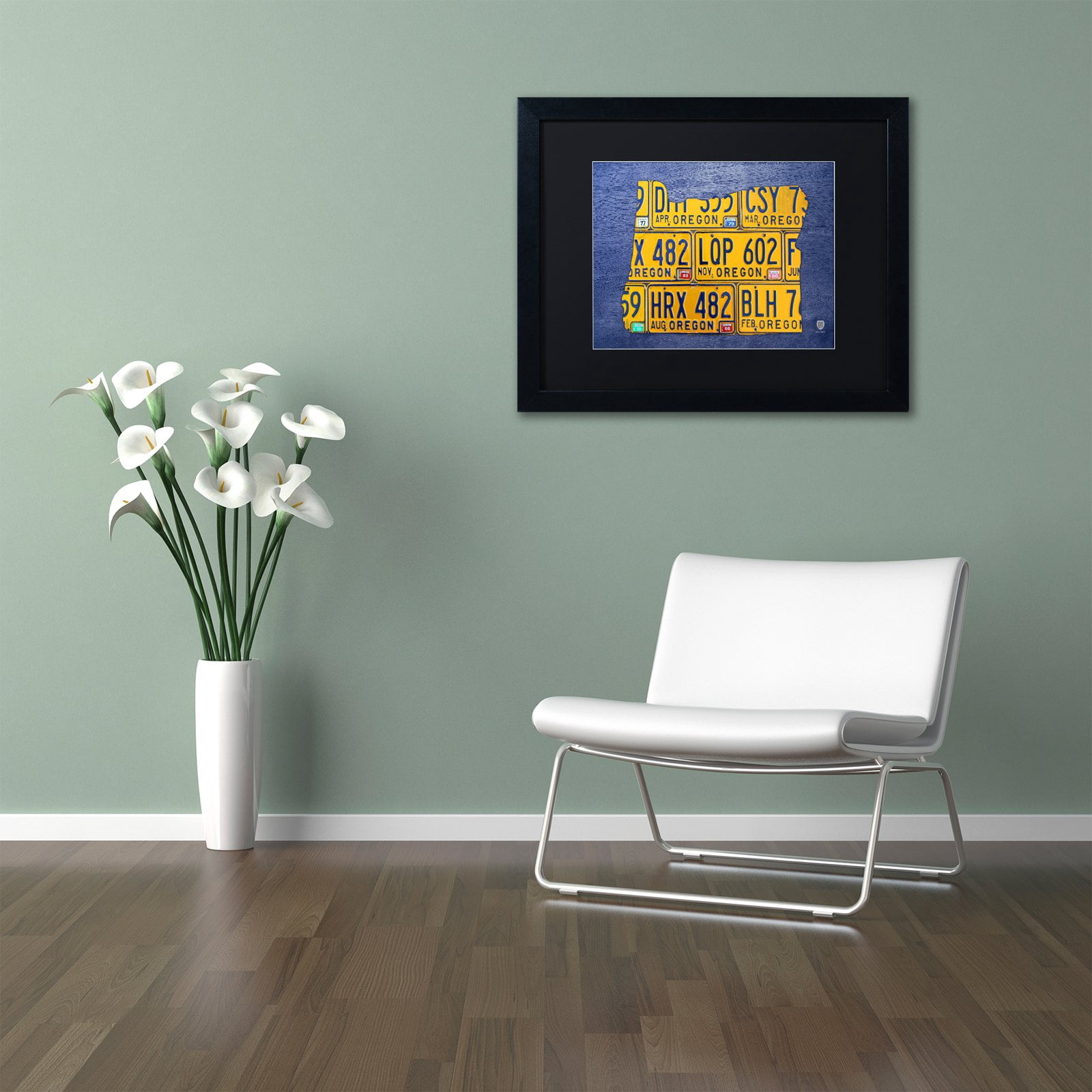 Trademark Fine Art 'Oregon License Plate Map' Canvas Art by Design Turnpike, White Matte, Black Frame