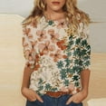 thumbnail image 2 of Women's Summer Tops 2025 Trendy 3/4 Sleeve T Shirts Floral Print Graphic Tees Dressy Casual Crew Neck Blouse Elbow Sleeve Comfy Loose Fit Pullover Sweatshirt, 2 of 5