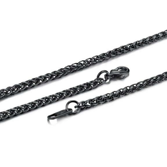 PROSTEEL Wheat Spiga Chain Necklace 3mm Stainless Steel Necklaces Hip Pop Black Chain for Men Collection Gift Jewelry, 18 Inches