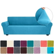 Stretch Sofa Slipcover Spandex -Slip Soft Couch Sofa Cover 2 Seater Washable for Living Room Kids Pets（Lake Blue）