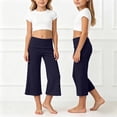 thumbnail image 2 of Y-Sunset Girls Fold Over Waist Yoga Pants, Kids Soft Stretchy Wide Leg Cropped Pants, Casual Flowy Culottes for Everyday Wear(Dark Blue/13-14 Years), 2 of 3