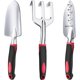 thumbnail image 1 of Juego de herramientas de jardín, herramientas de jardinería de aluminio de 3 piezas con paleta, trasplantador y rastrillo de mano, mango ergonómico suave y cómodo (rojo cereza), 1 of 2