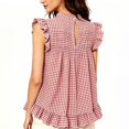thumbnail image 4 of Womens Sleeveless Gingham Tops Crew Neck Back Button Plaid Shirts Babydoll Ruffle Hem Peplum Tank Tops Ruffle Sleeveless Summer Top Cute Summer Tank Shirt, 4 of 5