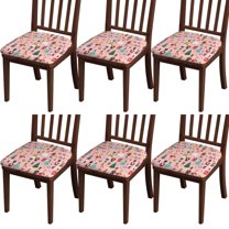 Pink Christmas Nutcracker Seat Covers for Dining Room Chairs Set Of 6,Stretch Printed Washable Chair Seat Cover with Elastic Ties and Button,Removable Waterproof Couch Cushion Covers