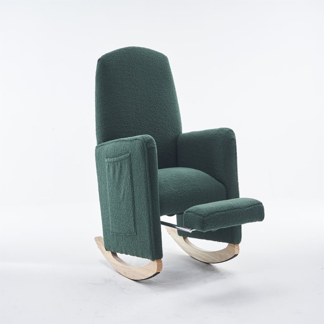 Rocking Chair Nursery, Nursery Rocking Chairs with Adjustable Footrest and Side Pocket, Comfy Rocking Chairs in Teddy Fabric, Reading Arm Glider Chair for Living Room, Bedroom, Offices, Green