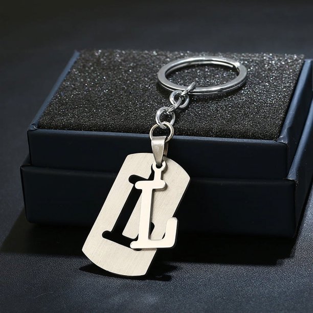 Llavero con 26 letras en inglés, regalo creativo, joyería, llavero sencillo de acero inoxidable