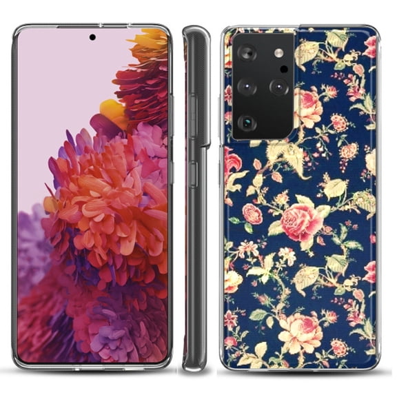 Slim-Fit Lightweight Protective Phone Case compatible with Samsung Galaxy S21 ULTRA 5G, by OneToughShield ® - Floral Garden