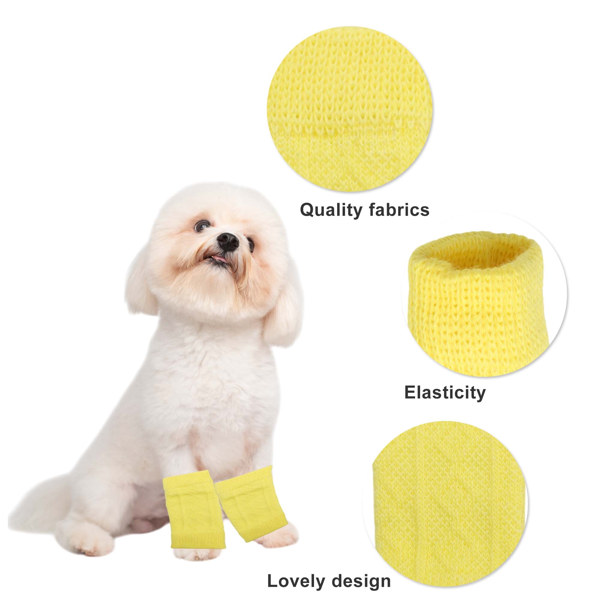 Unique Bargains Pack of 4 Dog Soft Knitted Socks Joint Protection Yellow L
