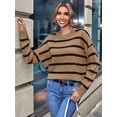 thumbnail image 2 of WIPONKEN Womens Sweaters Crew Neck Off Shoulder Style Loose Oversize Stripes Ladies Sweater for Winter&Fall 30% Wool Soft Fasional Sweater, 2 of 8