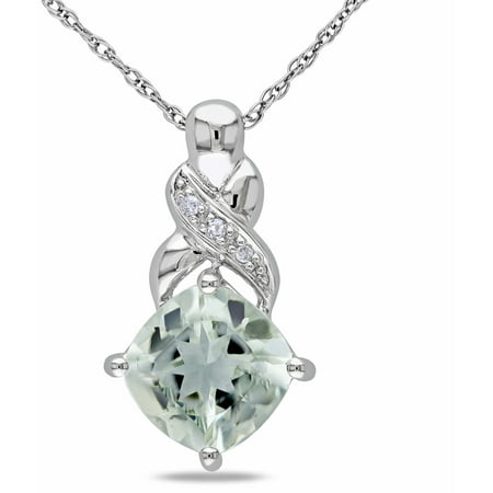 Tangelo 2 Carat T.G.W. Green Amethyst and Diamond-Accent 10kt White Gold Infinity Pendant, 17