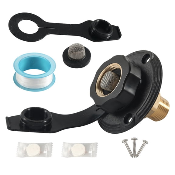 ARCADORA RV City Water Inlet 3/4” GHT Female 1/2” NPT Male Brass Flange Check Valve Anti-Backflow Kit with Sealing Tape Filter