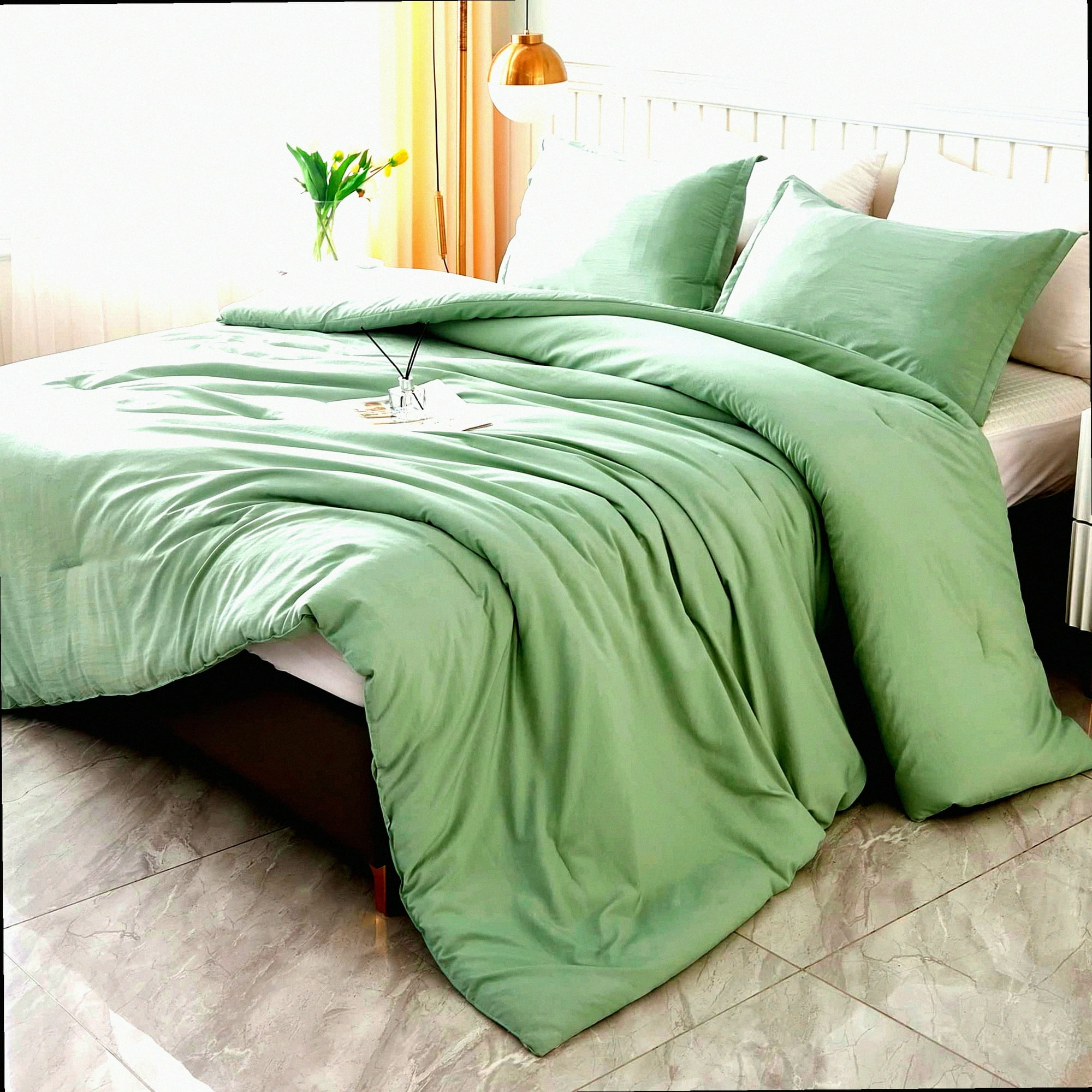 Sage Green Boho Comforter Set Lightweight Down Alternative Quilt Blanket 3 Piece Bed Set