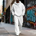 thumbnail image 2 of LNZGNM Waffle 2 Piece Sets for Men 1/4 Zip Oversized Long Sleeve Hoodies with Pockets Wide Leg Sweatpants Casual Winter Outfits,White L, 2 of 8