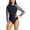 Navy, variant on Womens Athletic OnePiece Swimsuits Long Sleeve Rashguard Swimsuit Zipper Front Sports Surfing Swimwear Leaf Print Tummy -- Control Bathing Suits