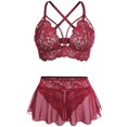 thumbnail image 6 of 3 Packs Lace Underwear Set for Women BWASD 3 Piece Sheer Lace Mesh Teddy Babydoll Dress Matching Panty Sleepwear Nightwear Sweet for Romantic Date Night Red,L, 6 of 6