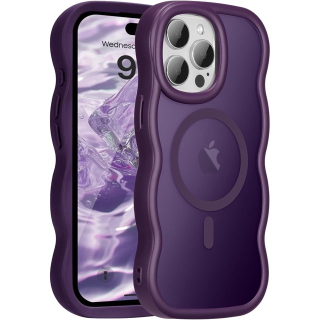 Magnetic for iPhone 14 Pro Case, Compatible with MagSafe, Transparent Wave Frame Design Case Soft Edge Cover Cute Clear Matte Shockproof Protective Phone Case