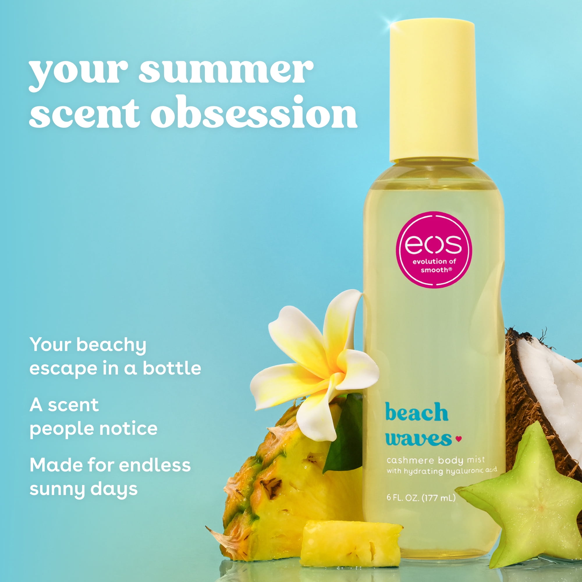 eos Women's Beach Waves Fine Fragrance Body Mist, Floral-Fruity, 6 fl oz