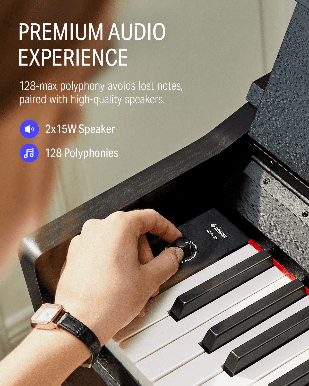 Donner DDP-90 Digital Piano, 88 Key Weighted Piano Keyboard for Beginner/Professional W/Three Pedals, Supports U-disk Music Playing, PC/Tablet/Cell Phone Connecting, Audio In/Output, Melodics Lessons