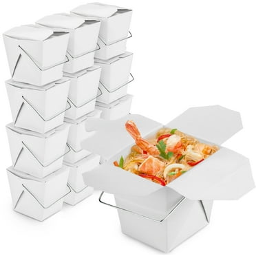 [50 Pack] Chinese Take Out Boxes with Wire Handle - 8 oz Plain White Chinese Food Containers for To Go Asian Meals - Chinese Food Boxes for Noodles, Rice - Takeout Packaging for Business and Home Use