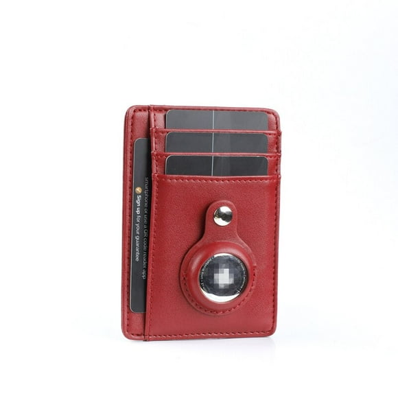 PU Leather Man Airtags Wallet Casekey For Apple Airtags Anti-lost Protective Cover Stand Multifunctional Card Holder Clip Case-red