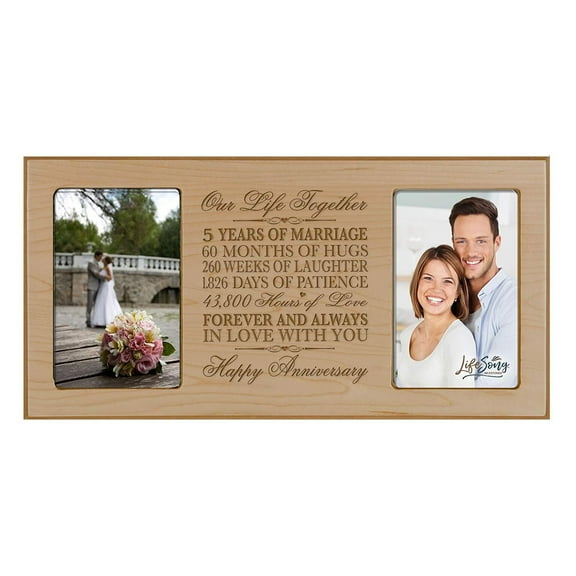 LifeSong Milestones 5th Wedding Anniversary Tabletop Picture Frame Gift Holds 2 4x6 Photos
