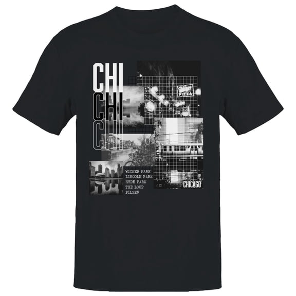 Chicago Cityscape Neighborhood Men's Black T-shirt