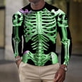 thumbnail image 2 of ZXLBBD Mens T Shirts Halloween Skeleton Print Long Sleeve Graphic Tee Crew Neck Slim Fit Theme Party T Shirts for Man Dailywear,Green,XL, 2 of 5
