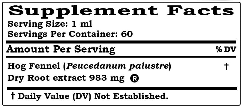 Hog Fennel (Peucedanum palustre) Dry Root Liquid Extract Tincture. Expertly Extracted by Trusted HawaiiPharm Brand. Absolutely Natural. Proudly made in USA. Tincture 2 Fl.Oz