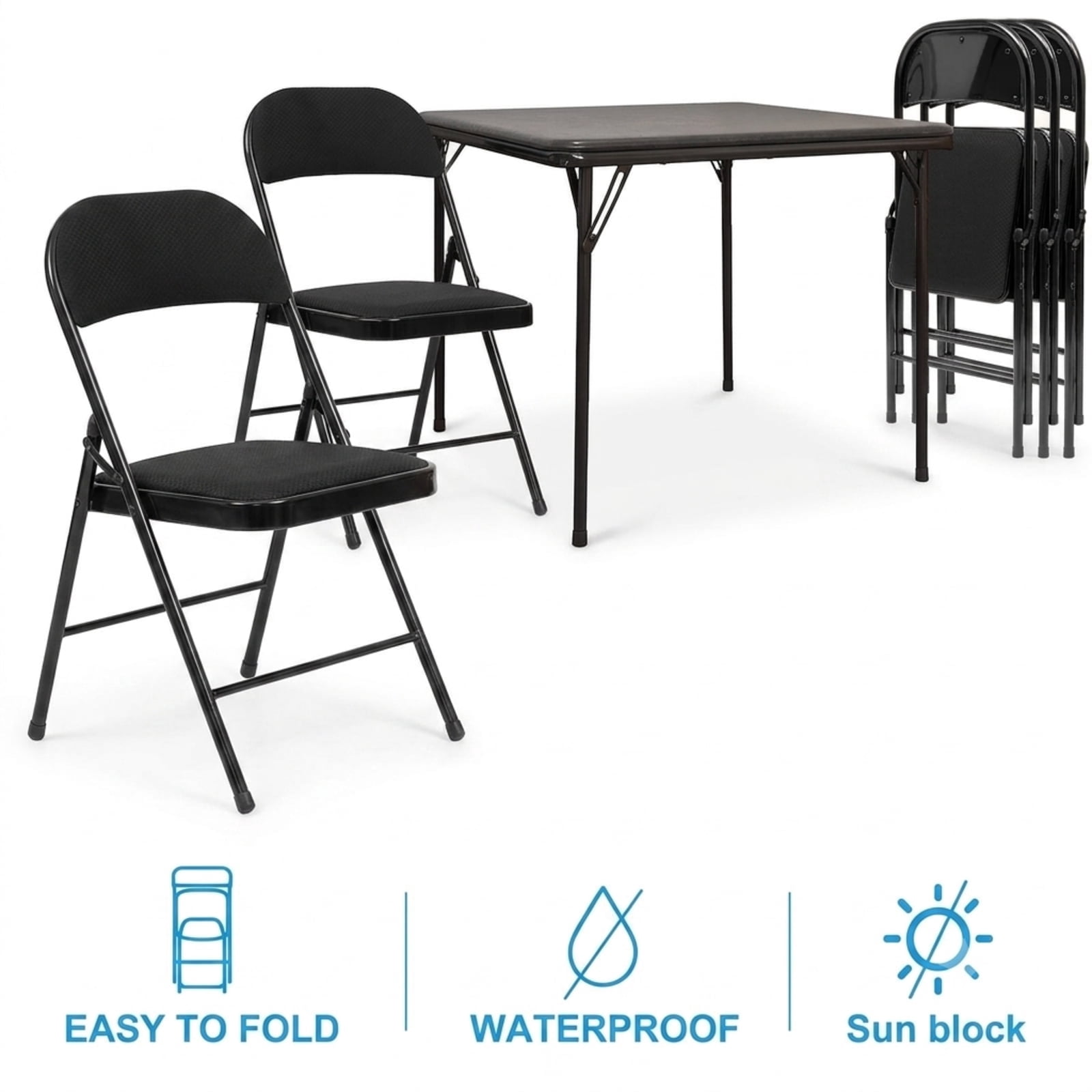 Fenbeli Fabric Padded Folding Chairs Set of 6, Black Portable Foldable Dining Chairs with Steel Frame, Space-Saving Seating for Home Office Events