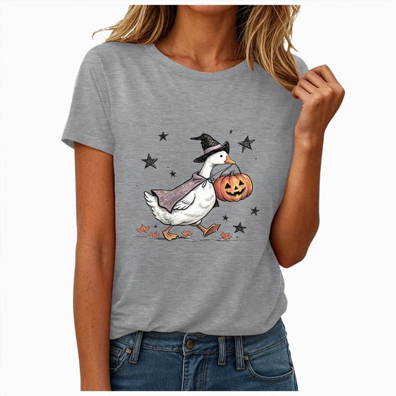 COMVALUE Halloween Oversized T Shirts for Women Fall Pumpkin Tops Shirt with Graphic Tees Outfits (Grey, XXL)