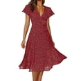 thumbnail image 1 of WTXUE Robe Fleurie, Robe à Pois à Manches Courtes à Col en V à Imprimé Floral pour Femme, Robes Petite pour Femme, Robes Rouges pour Femme, Rouge Foncé S, 1 of 6