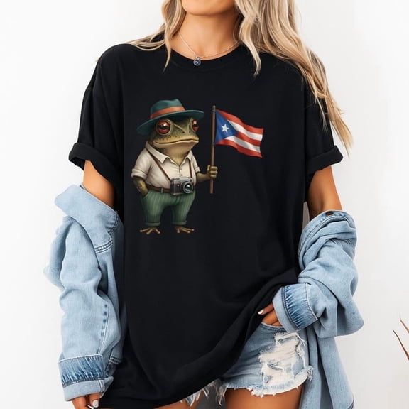 MiyazakiLy Puerto Rico Frog T Shirt Coqui Graphic Tee Funny Cultural Flag Shirt Puerto Rican Pride Gift Travel Souvenir Top for Men Women