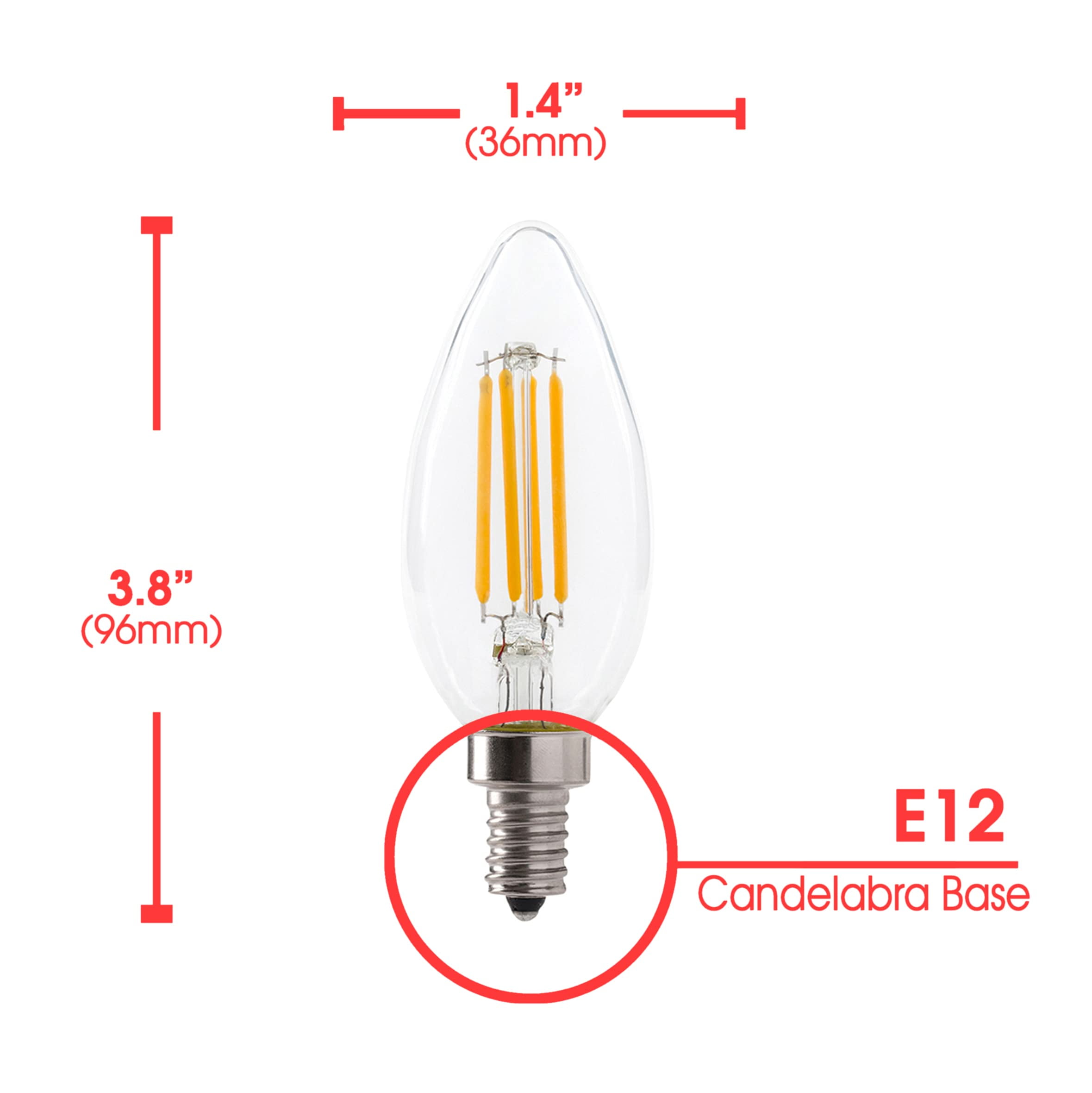 Xtricity B11 LED Filament Chandelier Light Bulbs, 3.5W (40W Eqv), Dimmable, E12 Candelabra (12 Pack)