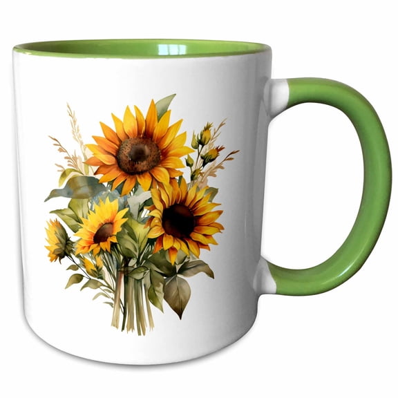 3drose, Pretty Bunch of Sunflowers Illustration, 15oz Two-tone Green Mug