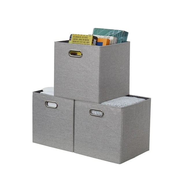 DECOMOMO Cube de Rangement Pliable, Cubes de Rangement en Tissu avec Poignées Découpées, Ensemble de 3, Gris