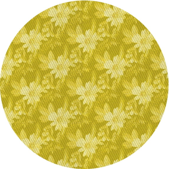 Ahgly Company Indoor Round Patterned Banana Yellow Area Rugs, 4' Round