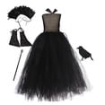 thumbnail image 3 of Tisuna Halloween Stage Dresses For Teen Girls Solid Color Sleeveless Halter Neck Party Dress With Accessories Trendy Kids Festival Theme Performance Long Dress Size 6-7 Years Black, 3 of 6