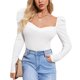 thumbnail image 1 of Camiseta para mujer Top elegante Puff manga larga Slim Fit Color puro tejido acanalado sin espalda Pollover blanco S, 1 of 6