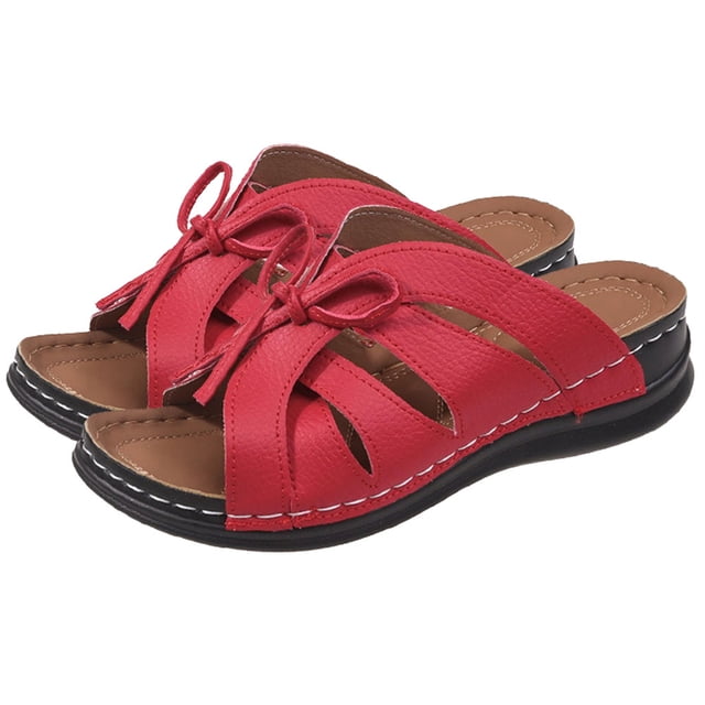 Zapatillas ahuecadas para mujer antideslizantes cómodas para viajes al aire libre (40) rojo