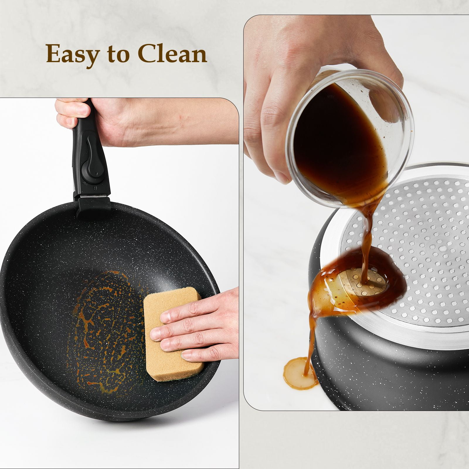 JOINSUN 12 Pcs Pots and Pans Set Nonstick - Stackable Cookware Sets with Detachable Handle, Black